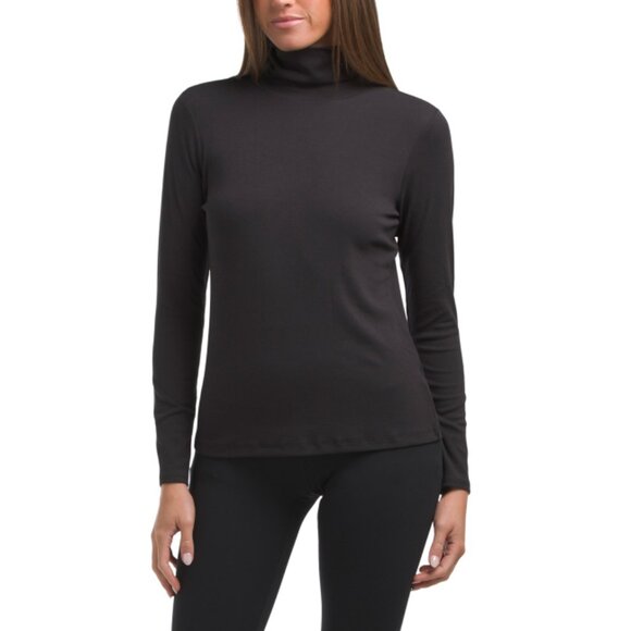 JONES & CO JONES NEW YORK Black Onyx Pima Cotton Long Sleeve Turtleneck Sweater - Picture 1 of 2